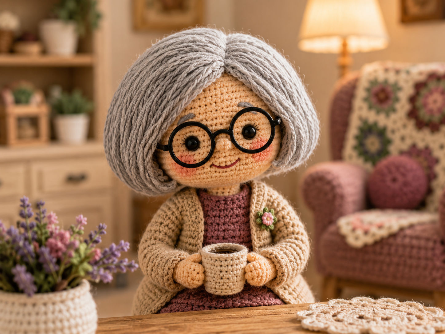 Mamie Maille, la créatrice de l’atelier, représentée au crochet